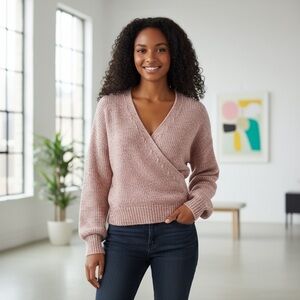 Madewell Beresford Faux Wrap Front Sweater Pink Rose XXS
